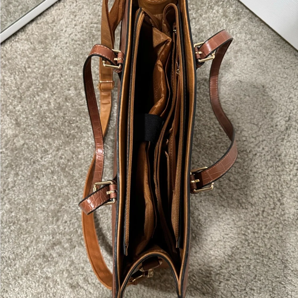 Brown Crocodile-Embossed Women's Laptop Bag